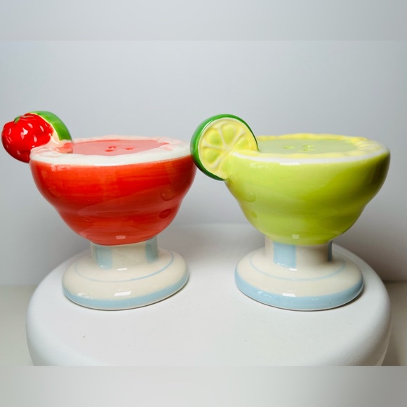 Ceramic Cocktail Tropical Drinks Salt & Pepper Shakers Lime Wedge - Picture 6 of 9